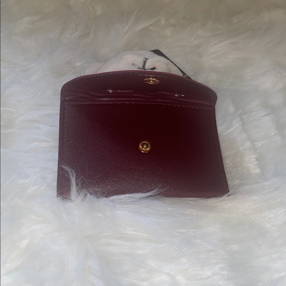 Ivory Plush Bear Keychain with Burgundy Faux Leather Pouch Bag Card Holder Charm - Picture 5 of 6